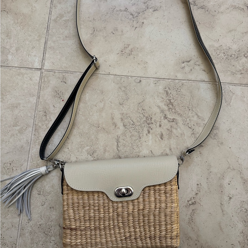 Elegant Cream and Tan Woven Crossbody Bag, Sea & Grass Bags